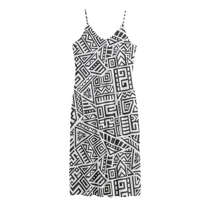 Grey And White Aztec Pattern Print Jersey Midi Cami Dress
