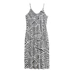 Grey And White Aztec Pattern Print Jersey Midi Cami Dress