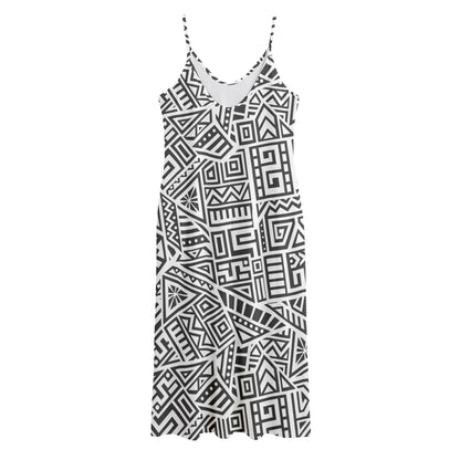 Grey And White Aztec Pattern Print Jersey Midi Cami Dress