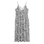 Grey And White Aztec Pattern Print Jersey Midi Cami Dress