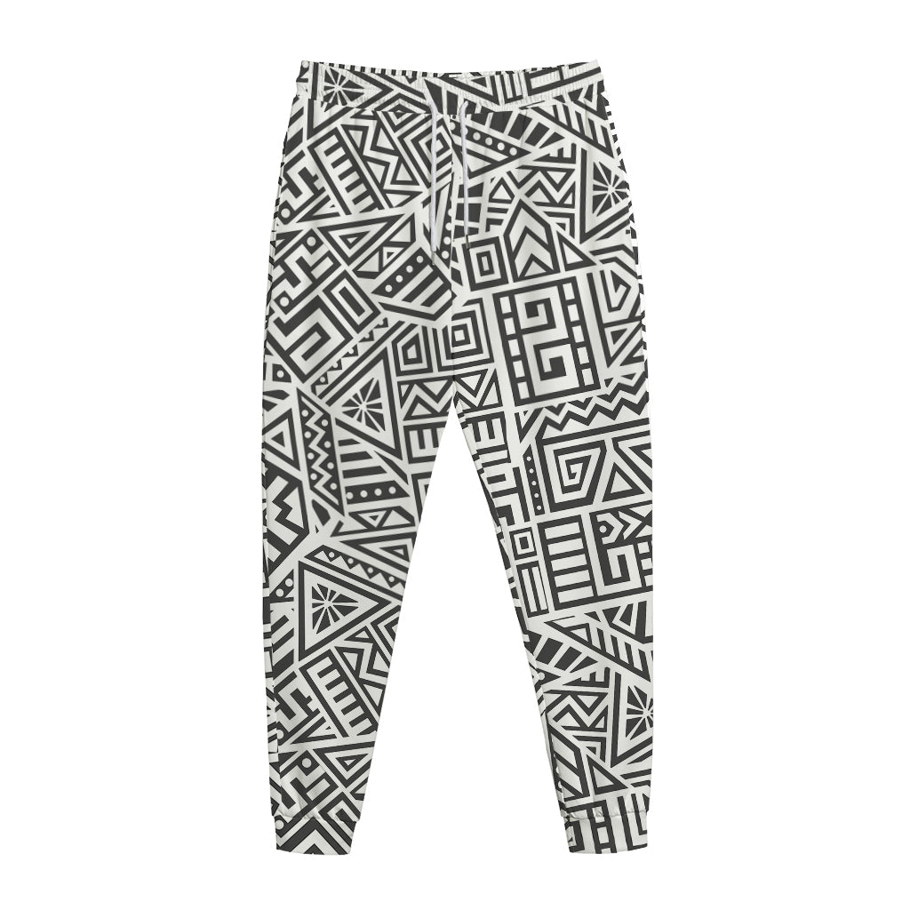 Grey And White Aztec Pattern Print Jogger Pants