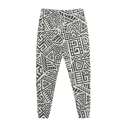 Grey And White Aztec Pattern Print Jogger Pants