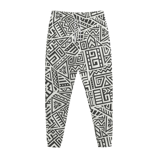 Grey And White Aztec Pattern Print Jogger Pants