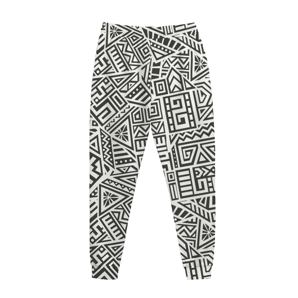 Grey And White Aztec Pattern Print Jogger Pants