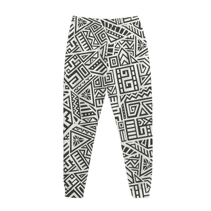 Grey And White Aztec Pattern Print Jogger Pants