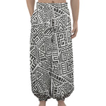 Grey And White Aztec Pattern Print Lantern Pants