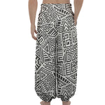 Grey And White Aztec Pattern Print Lantern Pants