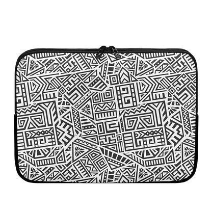 Grey And White Aztec Pattern Print Laptop Sleeve