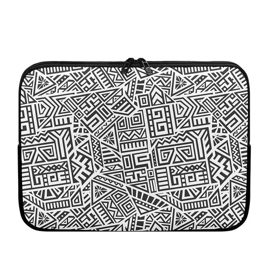 Grey And White Aztec Pattern Print Laptop Sleeve
