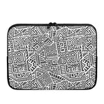 Grey And White Aztec Pattern Print Laptop Sleeve