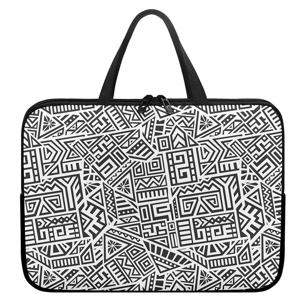 Grey And White Aztec Pattern Print Laptop Sleeve With Handle