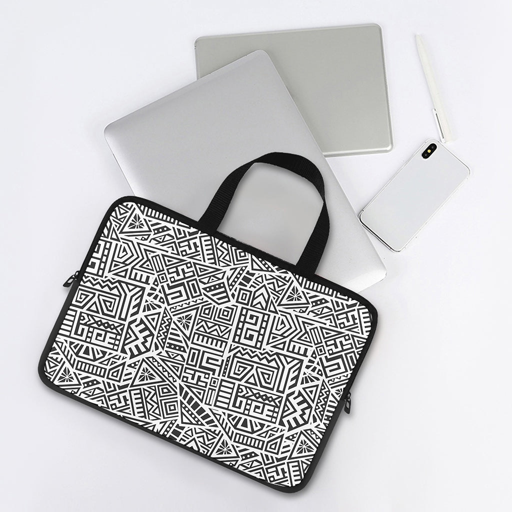 Grey And White Aztec Pattern Print Laptop Sleeve With Handle