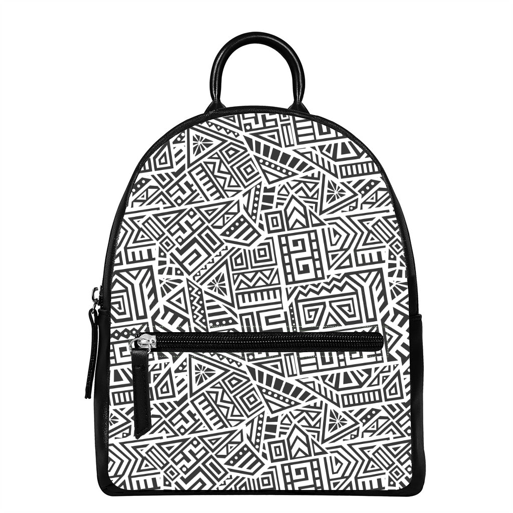 Grey And White Aztec Pattern Print Leather Backpack