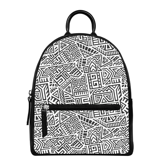 Grey And White Aztec Pattern Print Leather Backpack