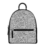 Grey And White Aztec Pattern Print Leather Backpack