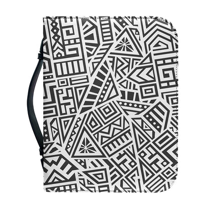 Grey And White Aztec Pattern Print Leather Bible Cover