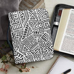 Grey And White Aztec Pattern Print Leather Bible Cover