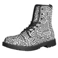 Grey And White Aztec Pattern Print Lace-Up Boots
