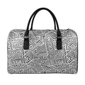 Grey And White Aztec Pattern Print Leather Duffel Bag