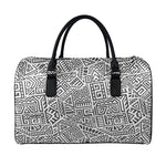 Grey And White Aztec Pattern Print Leather Duffle Bag