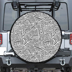 Grey And White Aztec Pattern Print Leather Spare Tire Cover