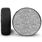 Grey And White Aztec Pattern Print Leather Spare Tire Cover