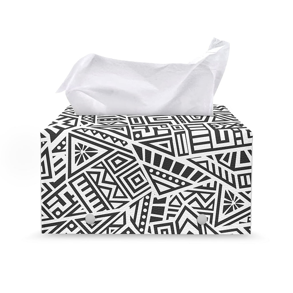 Grey And White Aztec Pattern Print Leather Tissue Box Cover