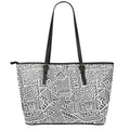 Grey And White Aztec Pattern Print Leather Tote Bag With Zipper