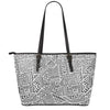 Grey And White Aztec Pattern Print Leather Tote Bag