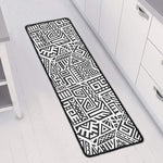 Grey And White Aztec Pattern Print Long Kitchen Mat