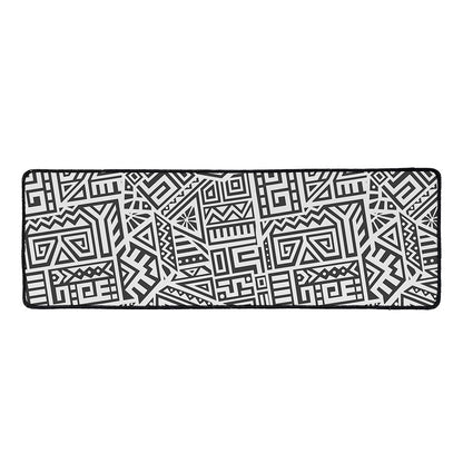 Grey And White Aztec Pattern Print Long Kitchen Mat