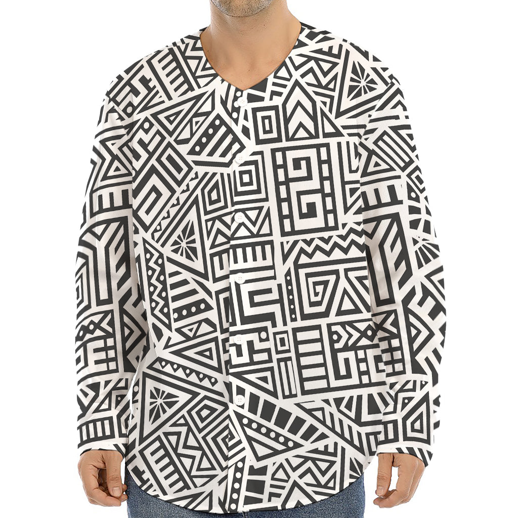 Grey And White Aztec Pattern Print Long Sleeve Baseball Jersey