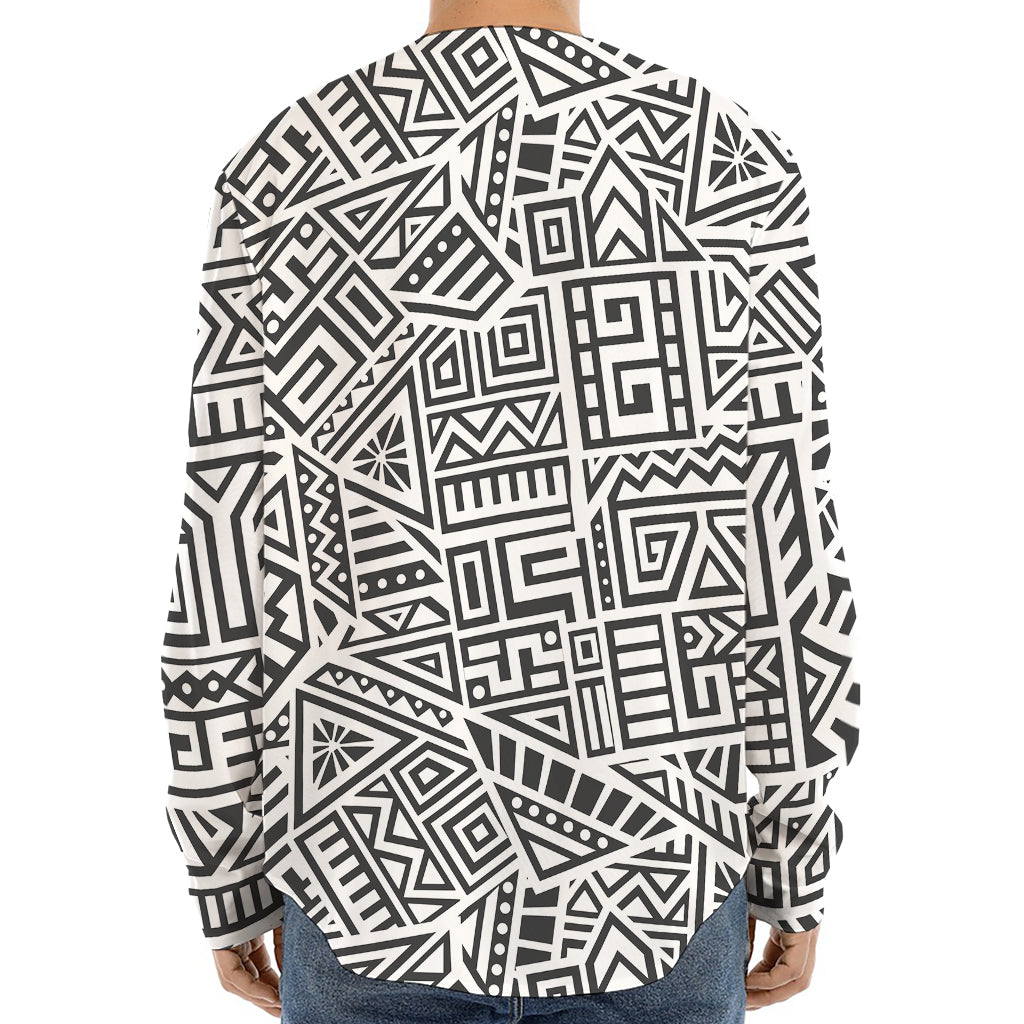 Grey And White Aztec Pattern Print Long Sleeve Baseball Jersey