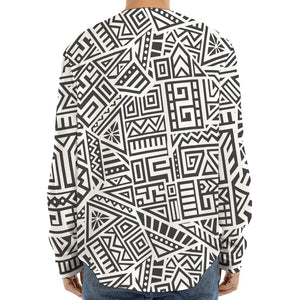 Grey And White Aztec Pattern Print Long Sleeve Baseball Jersey