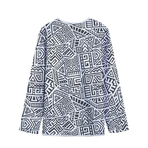 Grey And White Aztec Pattern Print Long Sleeve Short Coat