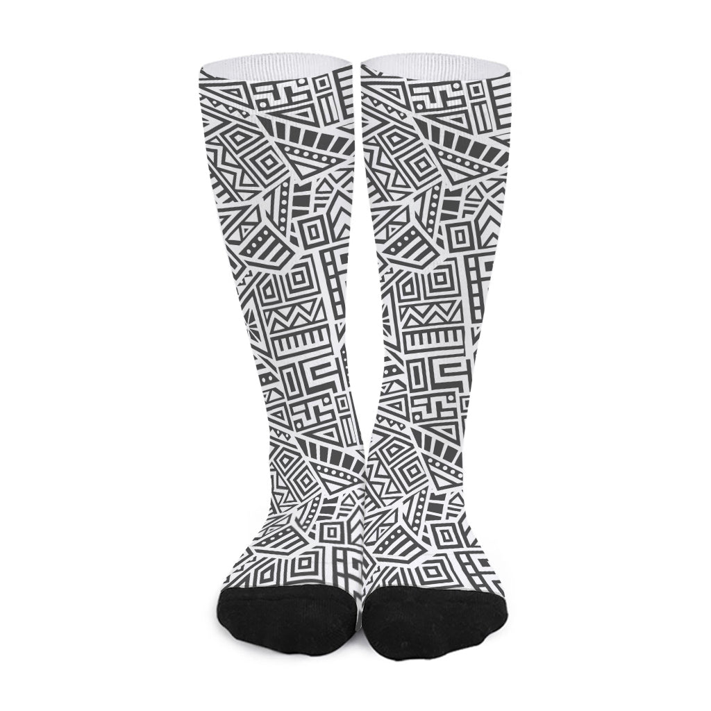 Grey And White Aztec Pattern Print Long Socks