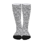 Grey And White Aztec Pattern Print Long Socks