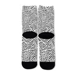 Grey And White Aztec Pattern Print Long Socks