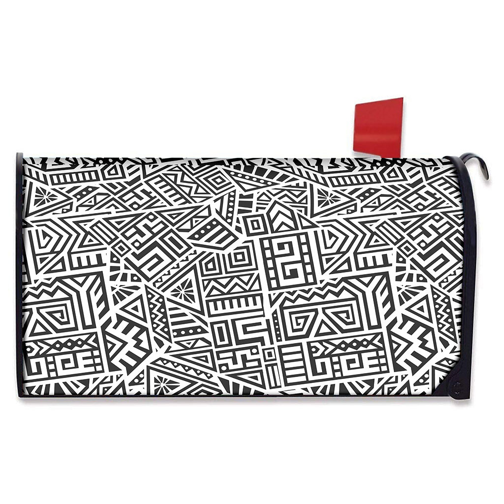 Grey And White Aztec Pattern Print Mailbox Cover