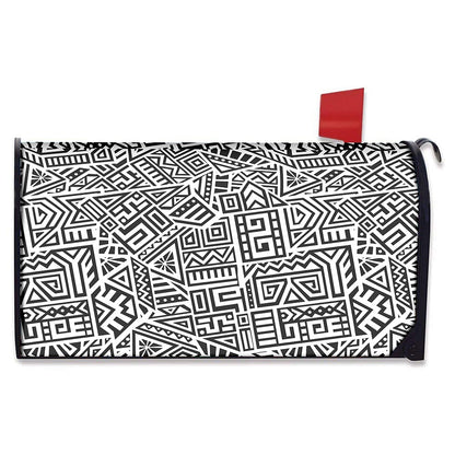 Grey And White Aztec Pattern Print Mailbox Cover