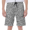Grey And White Aztec Pattern Print Men's Beach Shorts