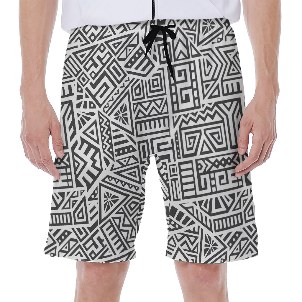 Grey And White Aztec Pattern Print Men's Beach Shorts