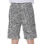 Grey And White Aztec Pattern Print Men's Beach Shorts