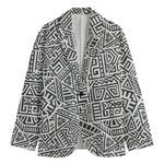 Grey And White Aztec Pattern Print Men's Blazer