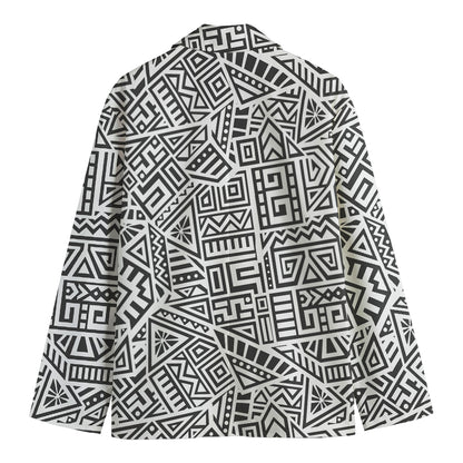 Grey And White Aztec Pattern Print Men's Blazer