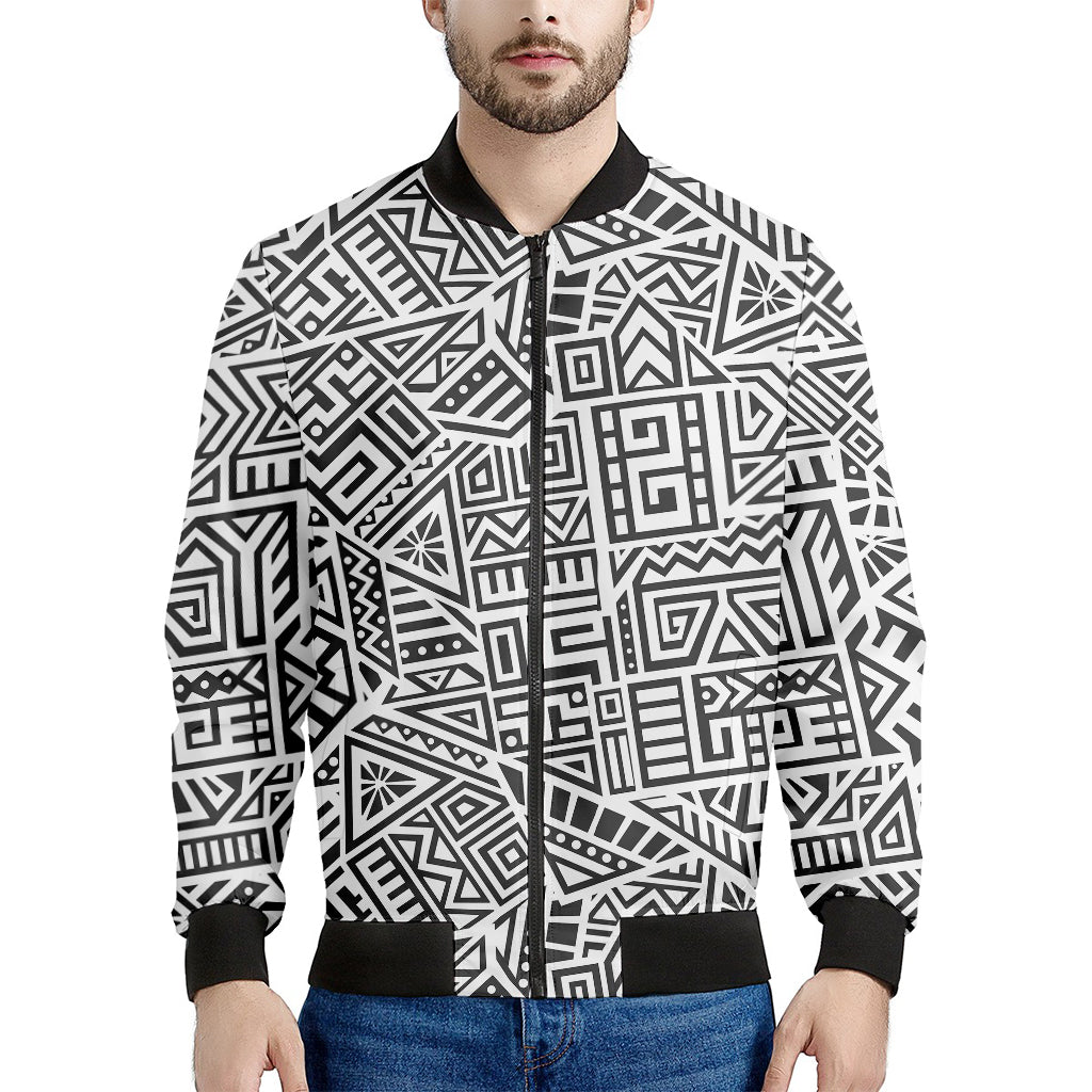 Grey And White Aztec Pattern Print Men's Bomber Jacket