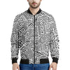 Grey And White Aztec Pattern Print Men's Bomber Jacket