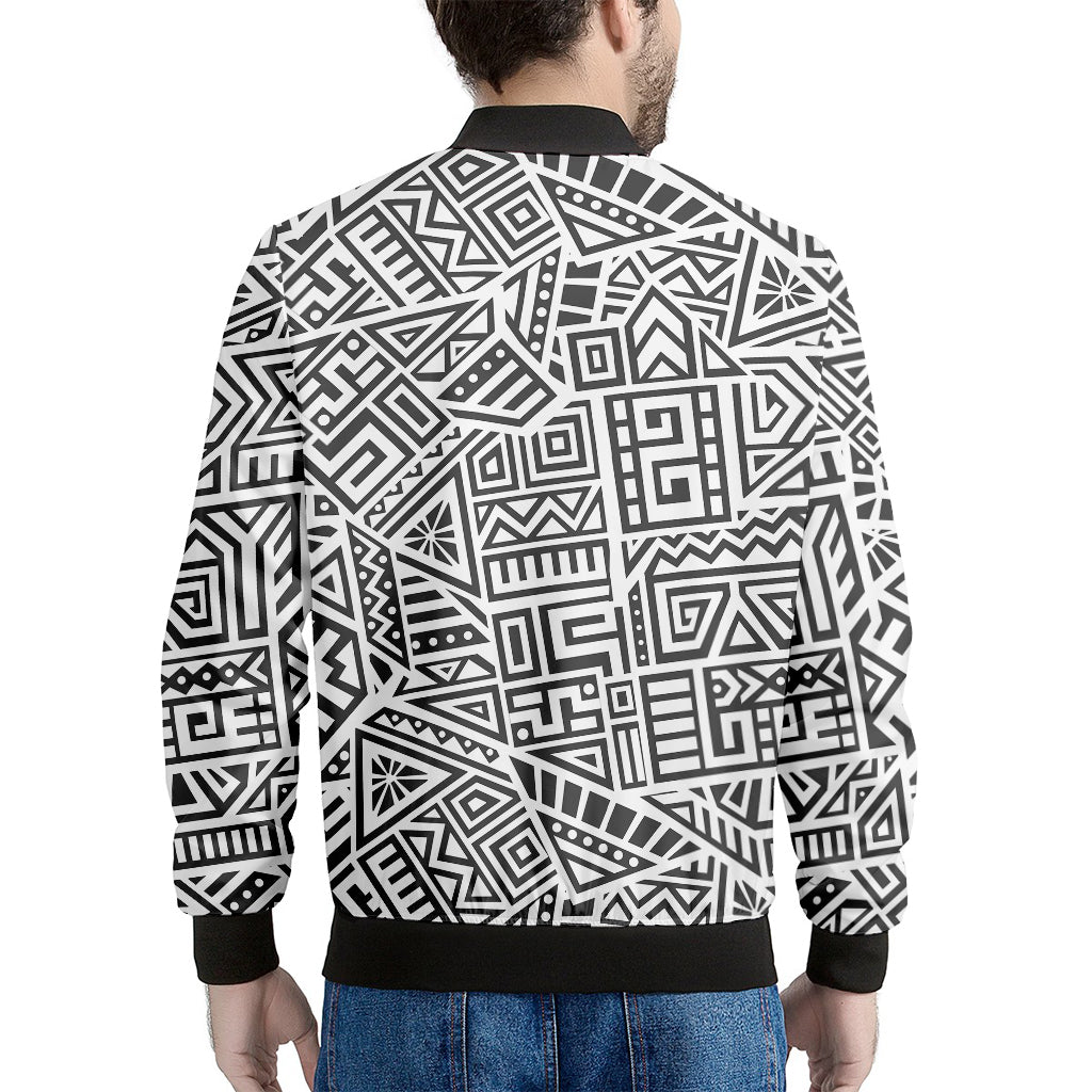 Grey And White Aztec Pattern Print Men's Bomber Jacket