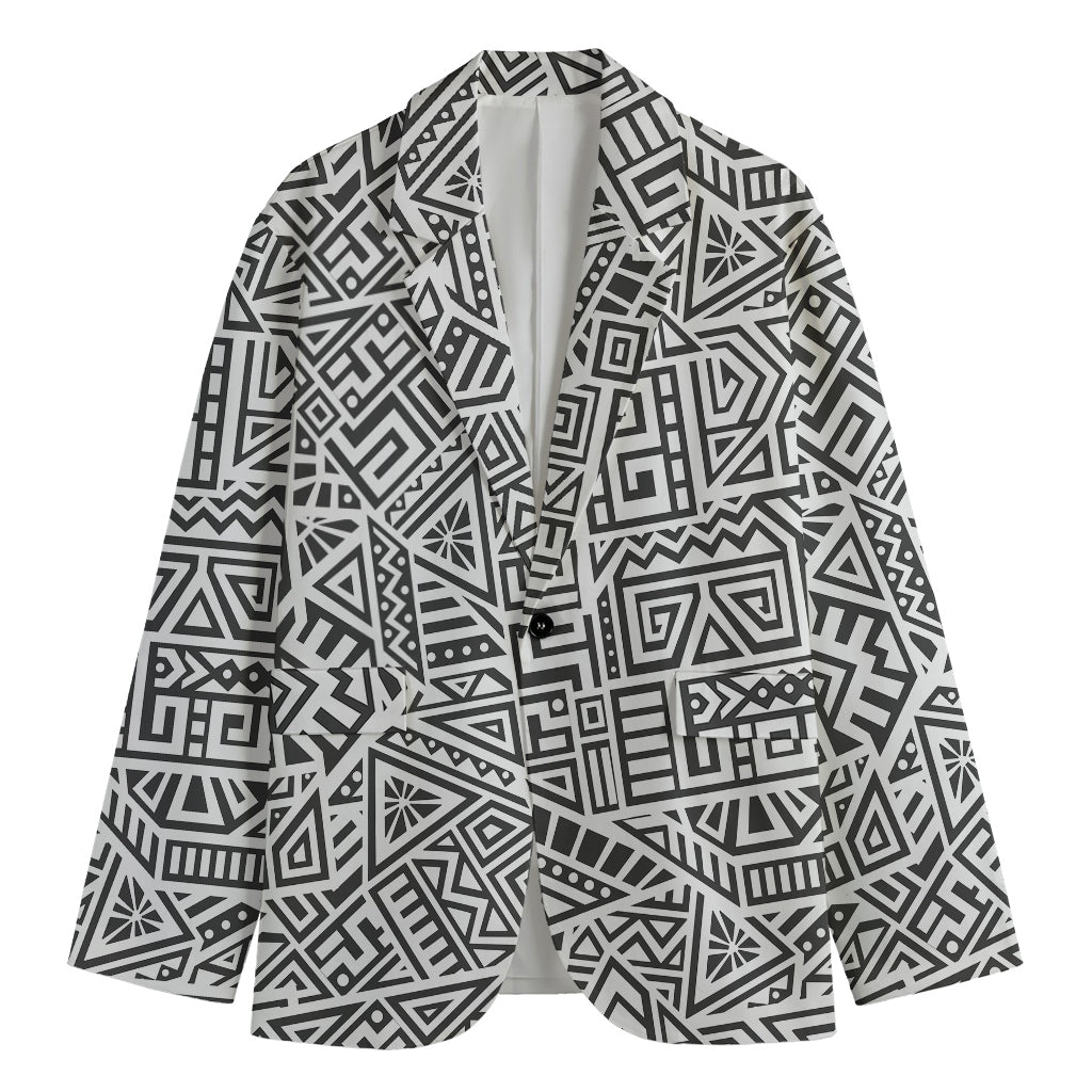 Grey And White Aztec Pattern Print Men's Cotton Blazer