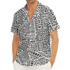 Grey And White Aztec Pattern Print Men's Deep V-Neck Shirt